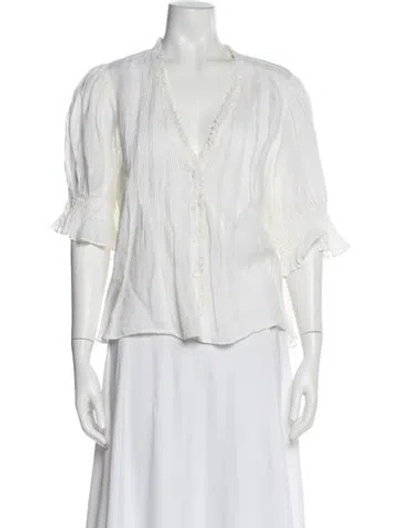 Pre-owned Doen V-neck Short Sleeve Blouse In White