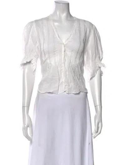 Pre-owned Doen V-neck Short Sleeve Blouse In White