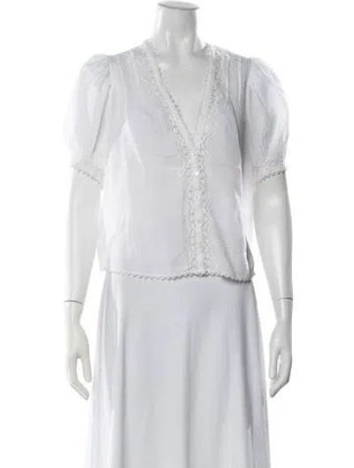 Pre-owned Doen V-neck Short Sleeve Blouse In White