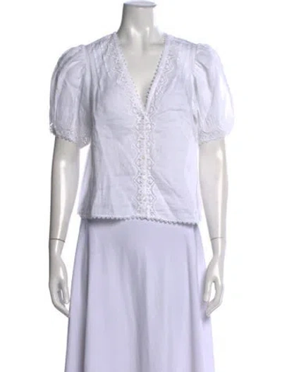 Pre-owned Doen V-neck Short Sleeve Blouse In White