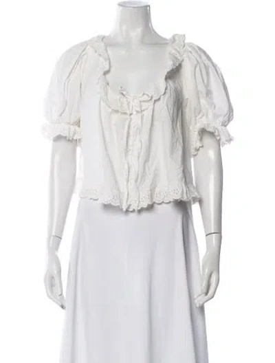 Pre-owned Doen V-neck Short Sleeve Blouse In White