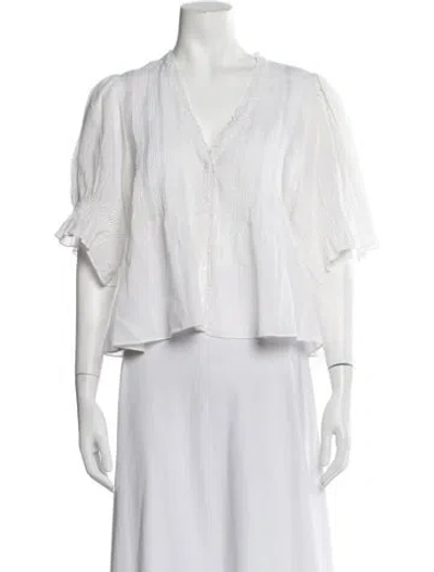 Pre-owned Doen V-neck Short Sleeve Blouse In White