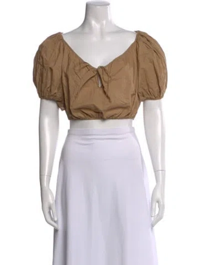 Pre-owned Doen V-neck Short Sleeve Crop Top In Neutral