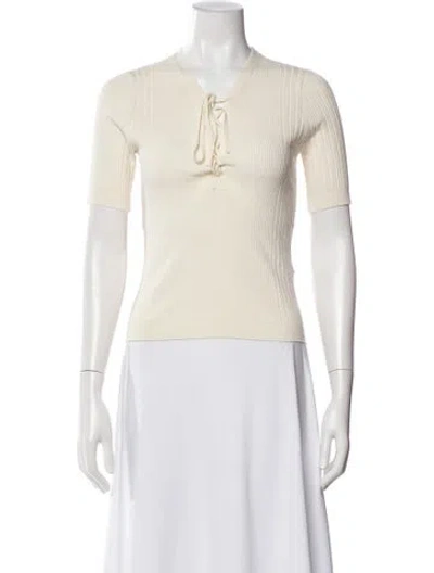 Pre-owned Doen V-neck Short Sleeve Top In Neutral