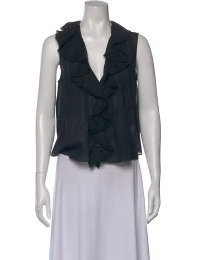 Pre-owned Doen V-neck Sleeveless Blouse In Black
