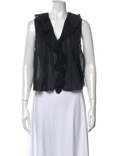 Pre-owned Doen V-neck Sleeveless Blouse In Black