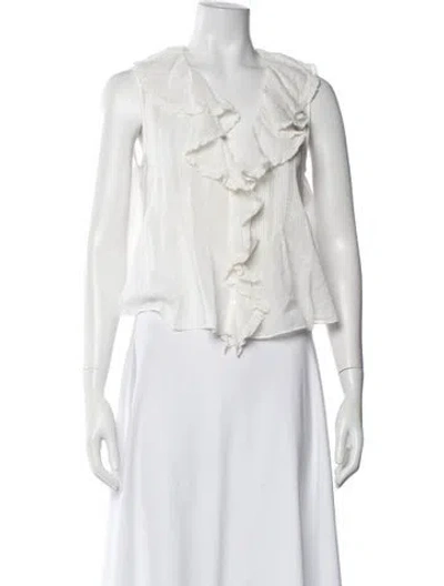 Pre-owned Doen V-neck Sleeveless Blouse In White