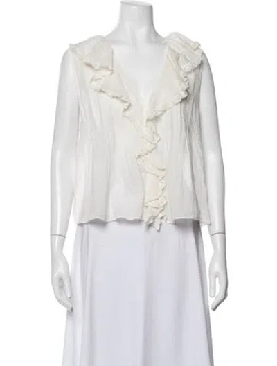 Pre-owned Doen V-neck Sleeveless Blouse In White