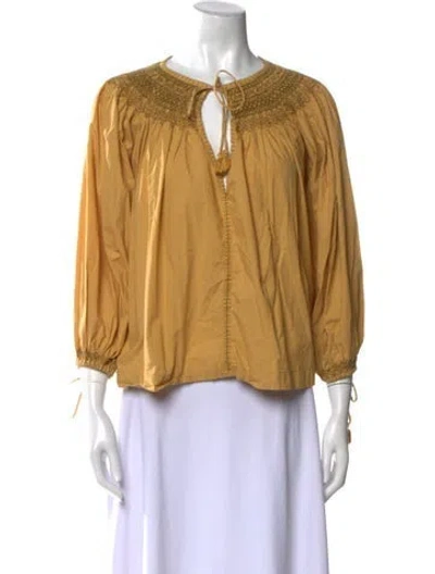 Pre-owned Doen V-neck Three-quarter Sleeve Blouse In Neutral