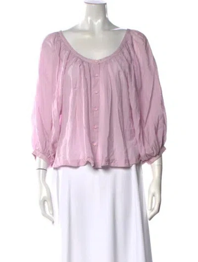 Pre-owned Doen V-neck Three-quarter Sleeve Blouse In Pink