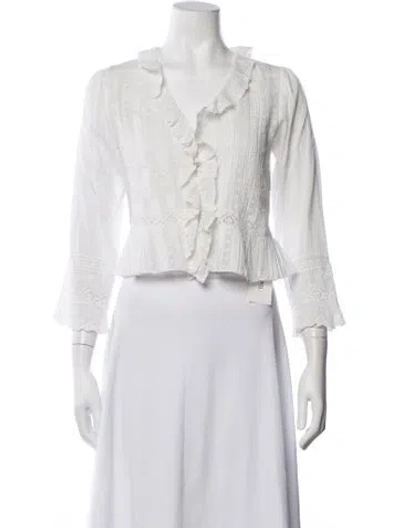Pre-owned Doen V-neck Three-quarter Sleeve Blouse W/ Tags In Neutrals