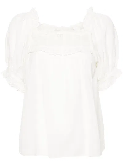 Doen White Frances Lace-trim Blouse In Weiss