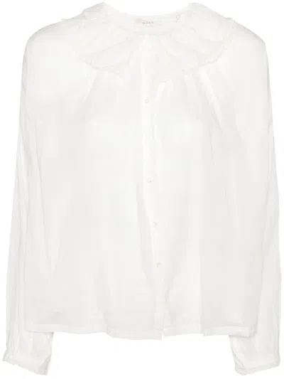 DOEN WHITE RUFFLED ORGANIC COTTON BLOUSE