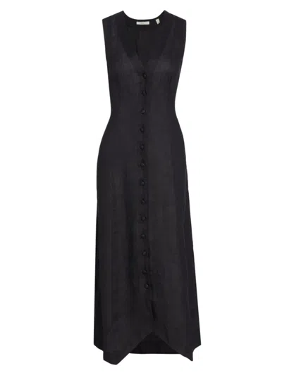 Doen Allene Linen Midi Dress In Black