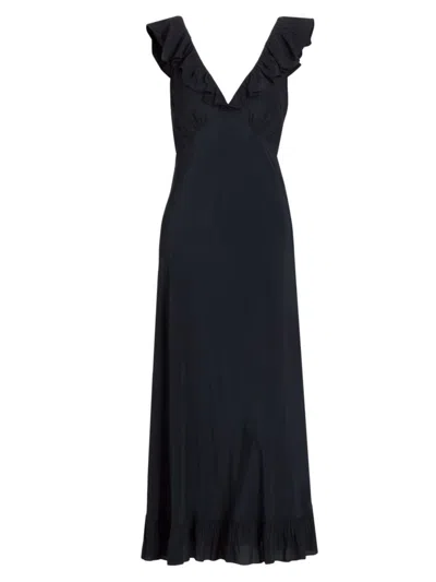 Doen Women's Arleen Ruffle V-neck Midi Dress In Black