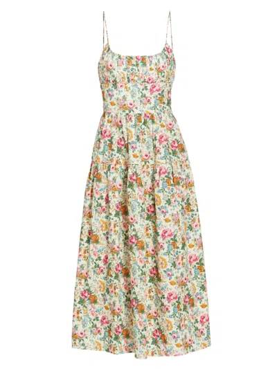 Doen Benoit Tiered Floral-print Cotton-poplin Midi Dress In Liberty Rose Romance