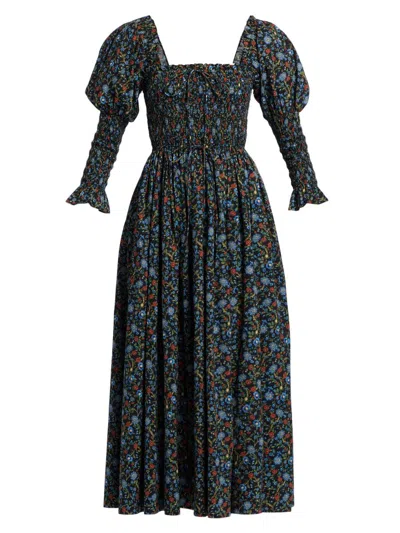 Doen Women's Bijou Smocked Floral Cotton Midi-dress