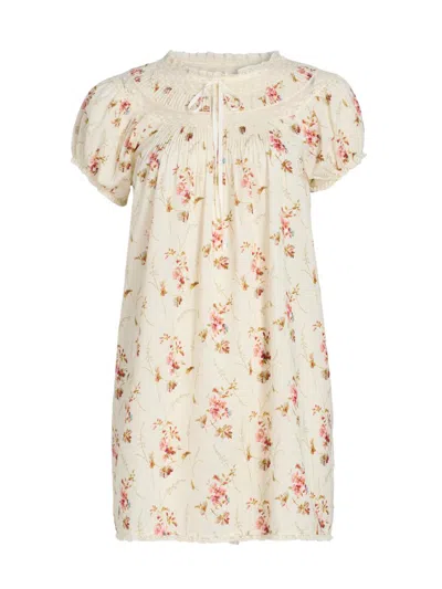 Doen Daphne Lace-trimmed Pintucked Floral-print Organic Cotton-voile Mini Dress In Multi