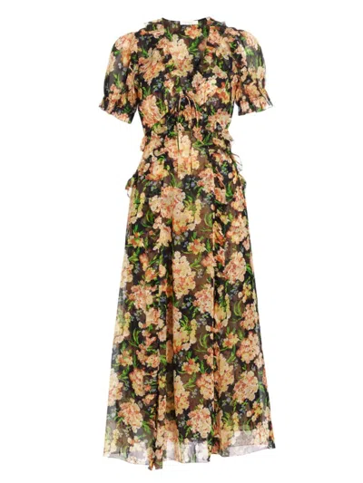 Doen Women's Elisabeth Floral Silk Georgette Ruffle Midi-dress In Meadow Mirage