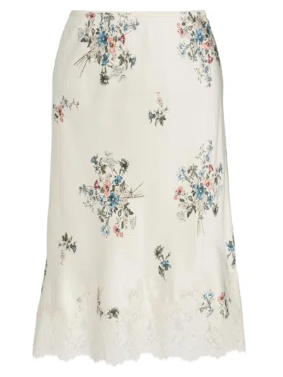 Doen Women's Elowette Lace-trim Floral Silk Midi-skirt