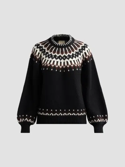 Doen Women's Field Fair Isle-inspired Wool-blend Crewneck Sweater In Black Aberdeen Fair