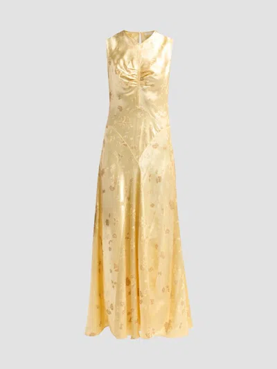Doen Women's Ginette Ruched Floral Jacquard Maxi Dress In Gold