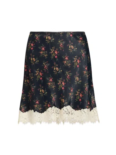 Doen Women's Giulietta Lace-trim Floral Satin Miniskirt
