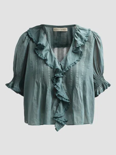 Doen Henri Lace-trimmed Organic Cotton Blouse In Green