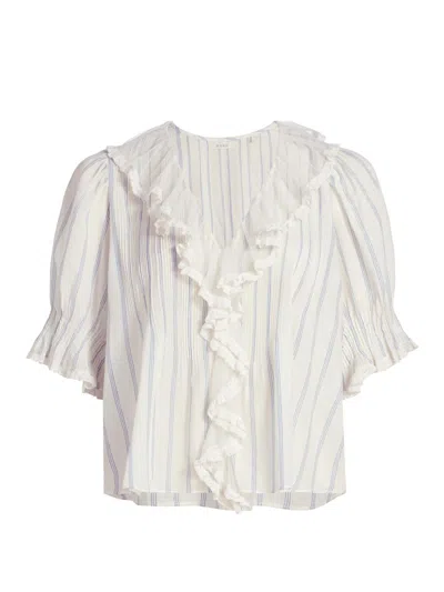 Doen Women's Henri Striped Ruffle Front Top In White