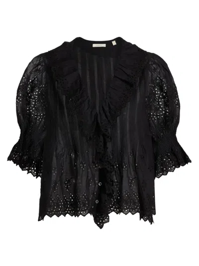 Doen Women's Henri Voile Eyelet Top In Black