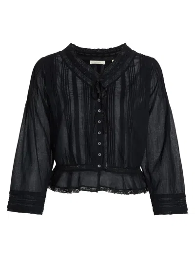 Doen Women's Hillock Lace-trim Cotton Top In Black