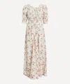 Doen Ischia Shirred Floral-print Organic Cotton-blend Voile Midi Dress In White