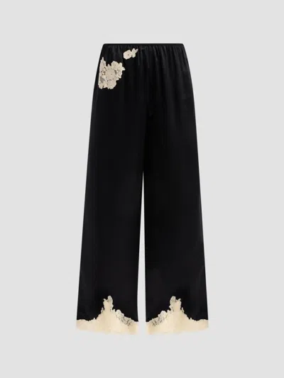 Doen Women's Lavon Lace-trim Silk Pants In Black