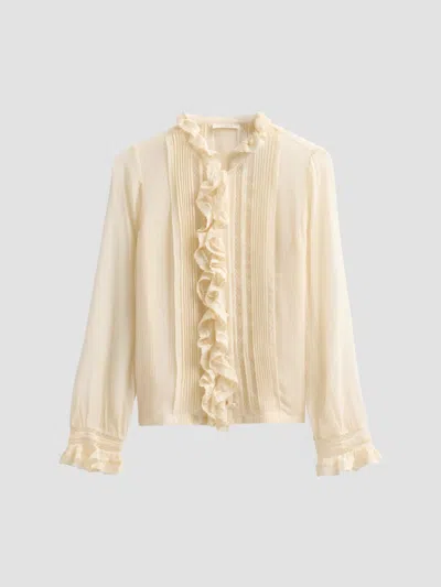 Doen Women's Magdeleine Ruffle Silk Top In Neutral