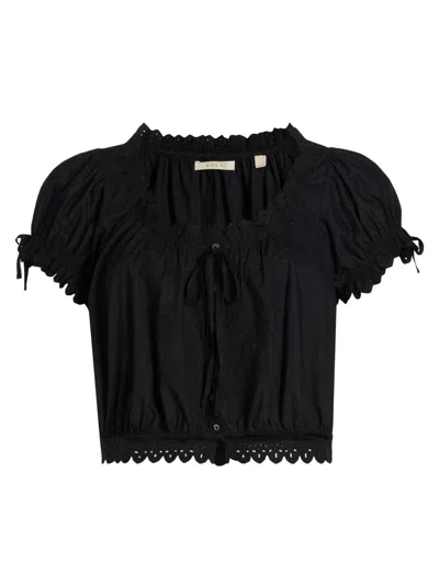 Doen Women's Nera Eyelet Blouse In Black