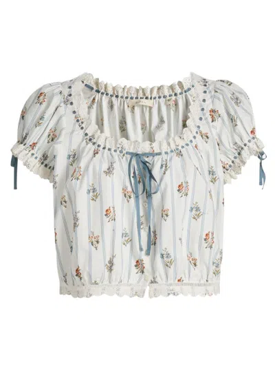 Doen Women's Nera Floral Cotton Crop Top In White