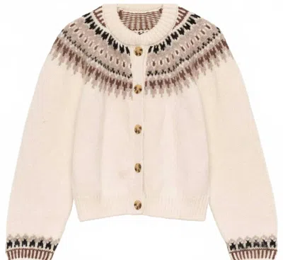 Doen Women's Olympia Fair Isle Cardigan In White Brown In Pink