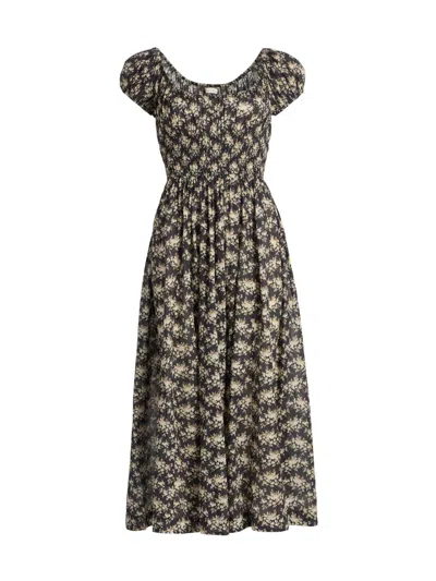 Doen Quinley Floral Organic Cotton Midi Dress In Noire Rosier Floral In Multi