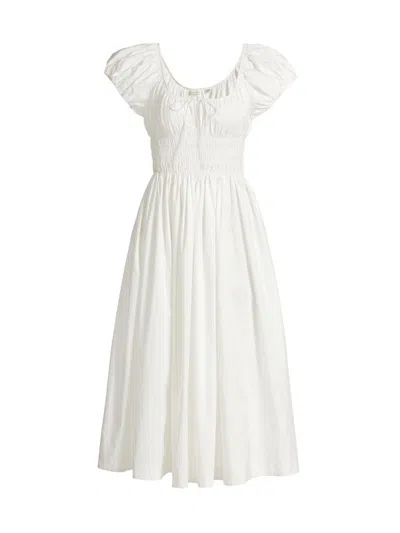 Doen Women's Quinn Cotton Shirred Midi-dress In White