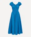 Doen Quinn Tie-detailed Shirred Cotton-poplin Midi Dress In Blue