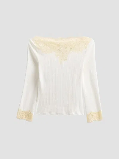 Doen Women's Riana Lace-trim Rib-knit T-shirt In Salt