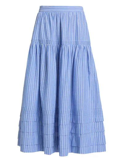 Doen Women's Sebastiane Tiered Striped Cotton Midi-skirt