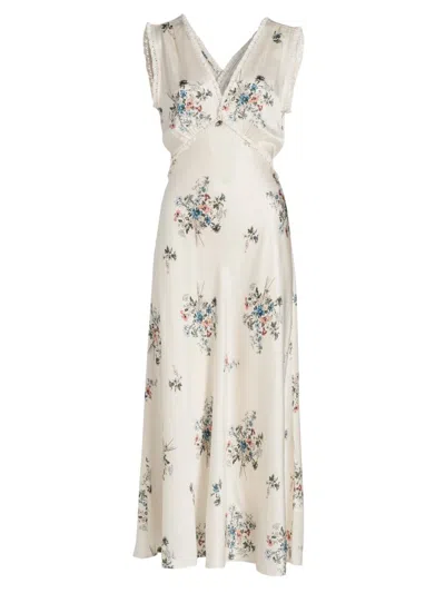 Doen Women's Tahlia Floral Silk V-neck Midi-dress In White
