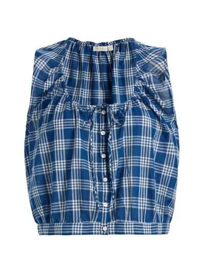 Doen Women's Theo Plaid Cotton Top In Blue