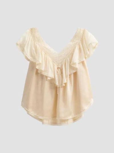 Doen Women's Yadira Silk Ruffle Top In Neutral