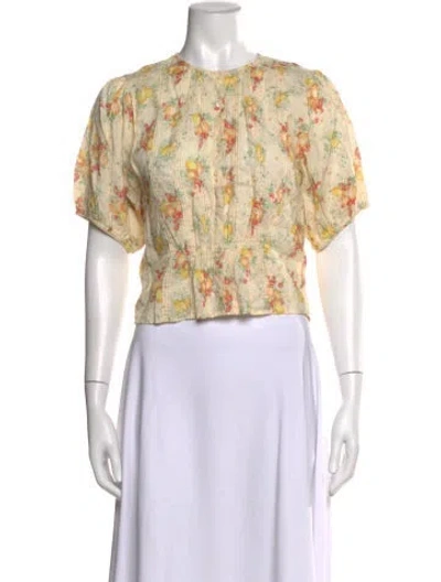 Pre-owned Doen Wool Floral Print Blouse In Yellow