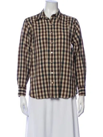 Pre-owned Doen Wool Plaid Print Blouse In Neutral