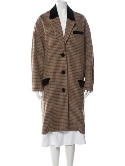 Pre-owned Doen Wool Plaid Print Coat In Neutrals