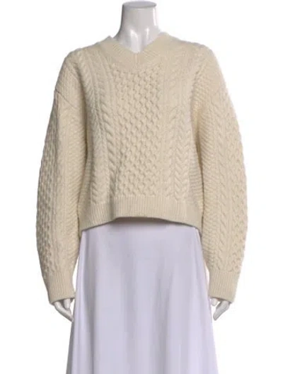Pre-owned Doen Wool V-neck Sweater In Neutral