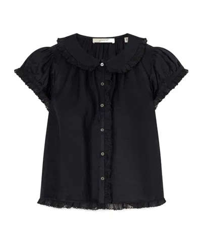 Doen Karina Ruffled Ramie Blouse In Black